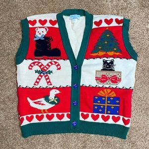 Vintage Sweater Loft 90’s oversized Christmas holiday novelty button down vest